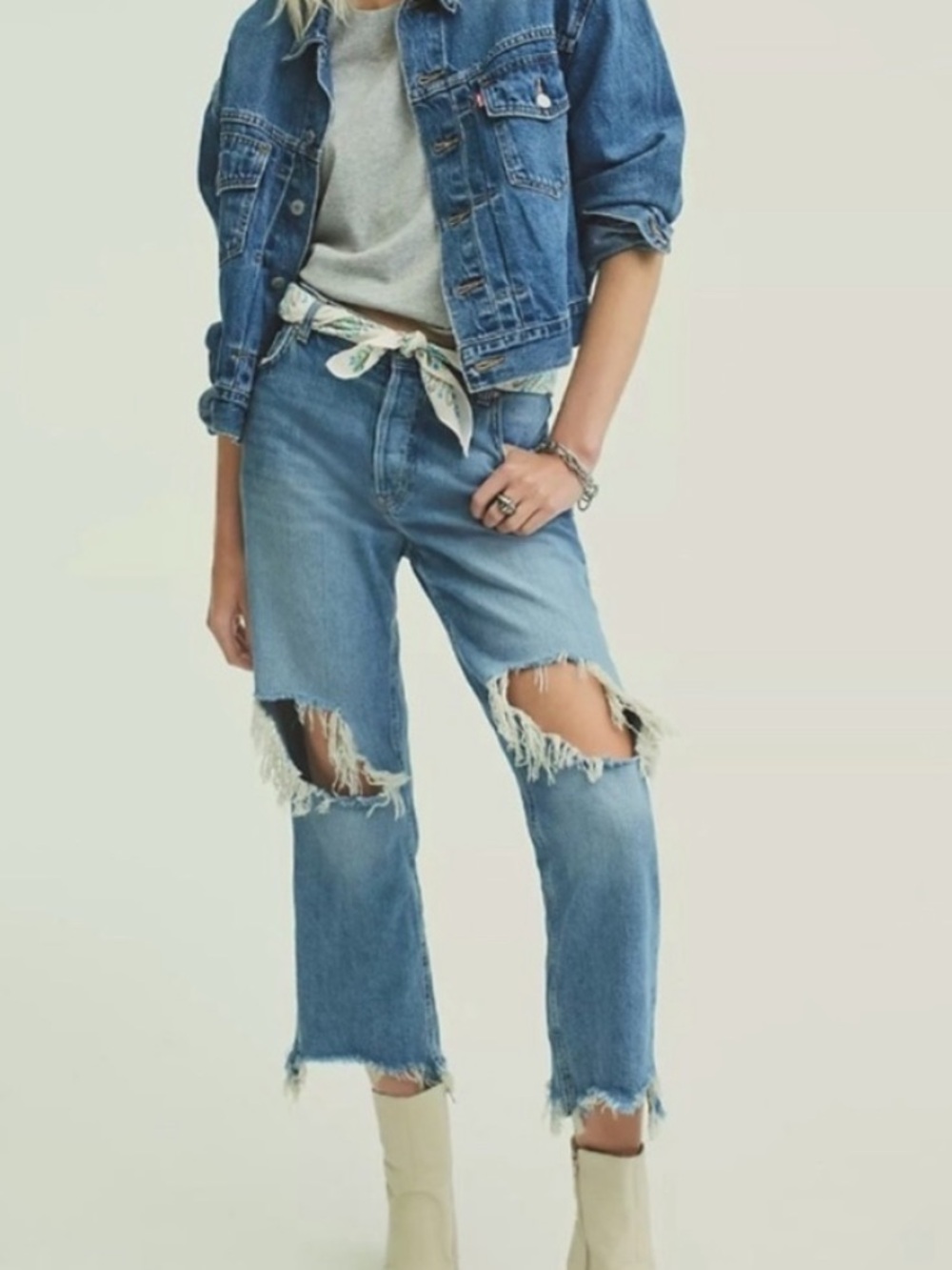 Free people Maggie Distressed High-Rise Straight Jeans crop size 30 inch waist